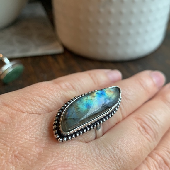 ✨NWT✨Large Labradorite Gemstone Sterling Silver Fashion Ring - Picture 1 of 7